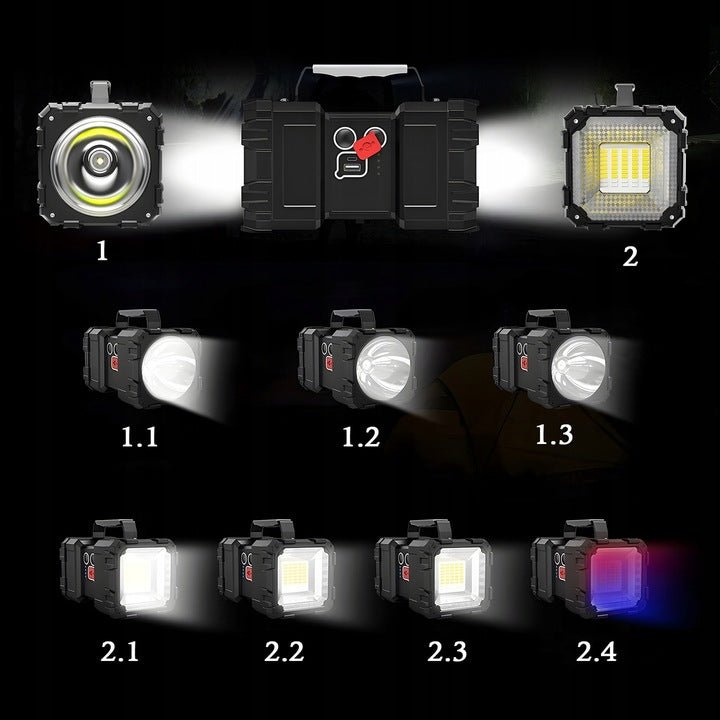 Mocna LATARKA LED akumlatorowa szperacz dwustronna POWERBANK Biwakowa CREE - LAITICA