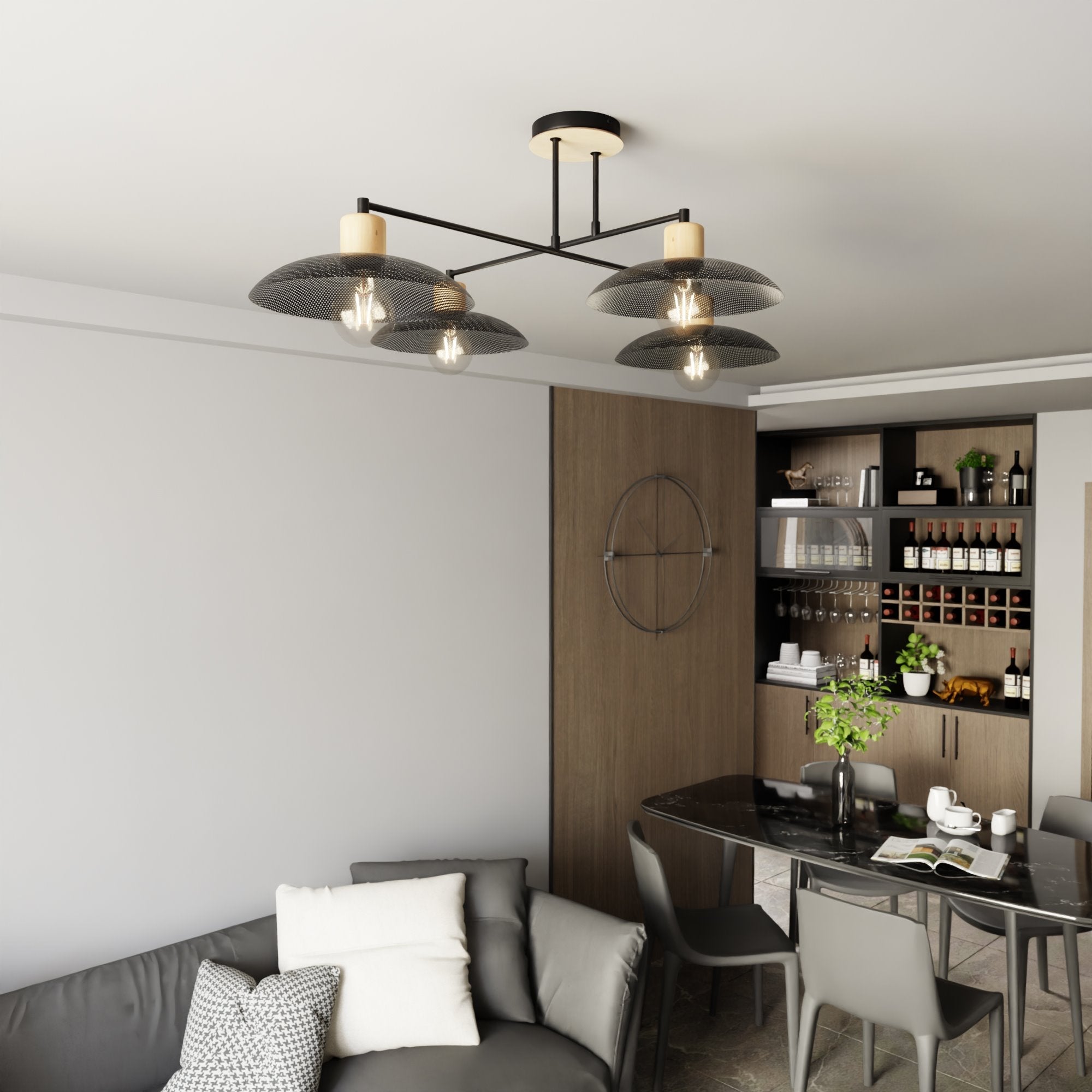 Nowoczesna lampa NELI SUFITOWA 4 punkty światła CZARNE KLOSZE lampa wisząca - LAITICA