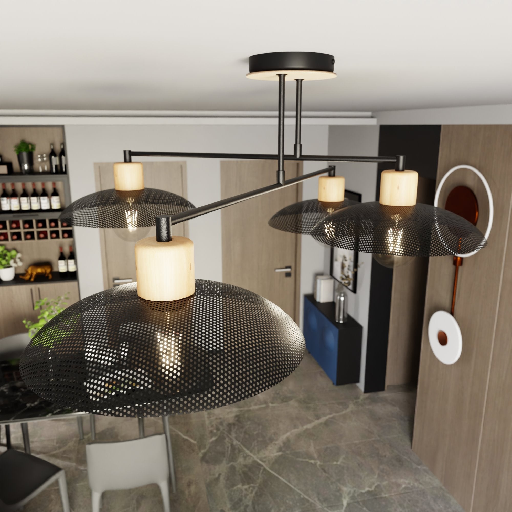 Nowoczesna lampa NELI SUFITOWA 4 punkty światła CZARNE KLOSZE lampa wisząca - LAITICA