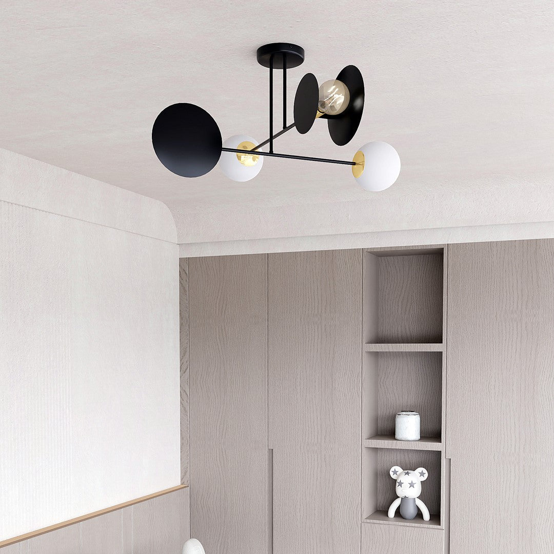 Nowoczesna lampa sufitowa NICEA czarna 4xE27 klosz BIAŁY geometryczne koła - LAITICA