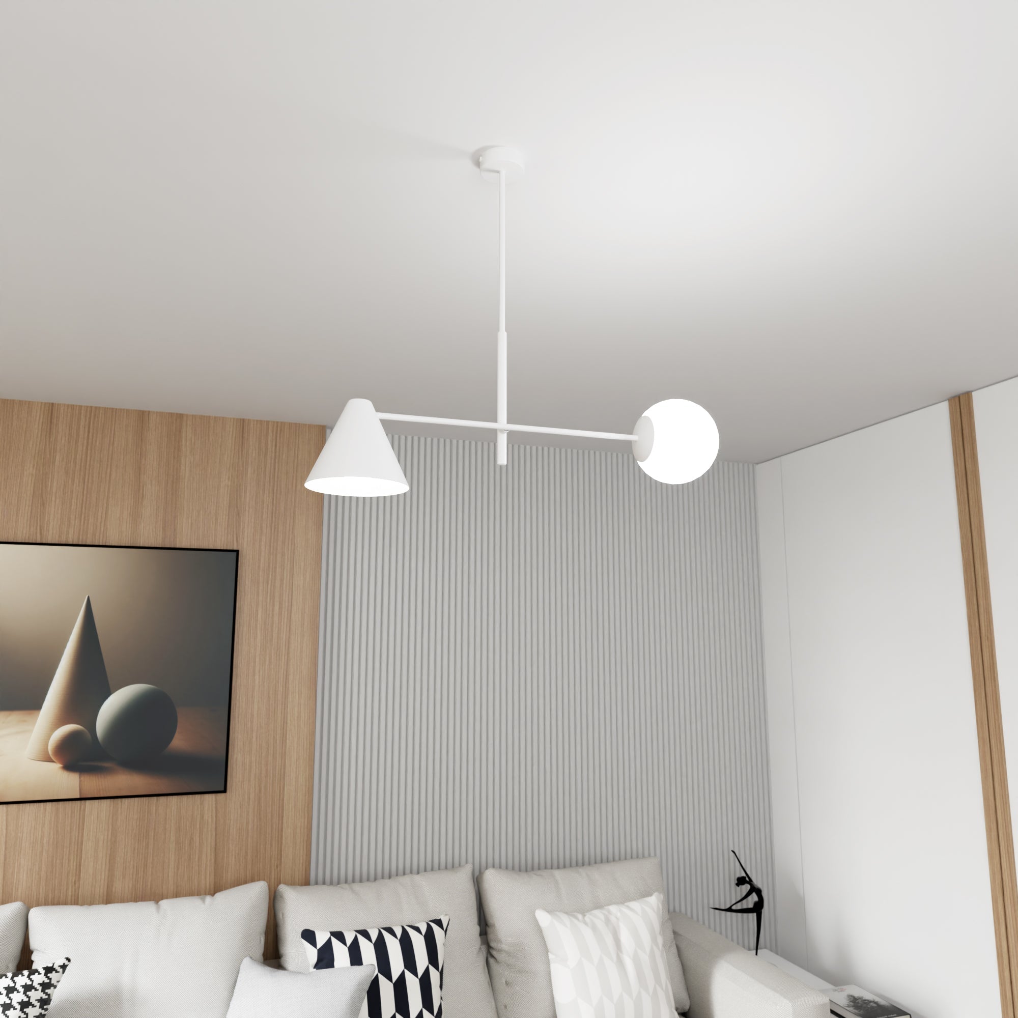 Nowoczesna lampa wisząca INEZ żyrandol 2 klosze E14 biała industrialna - LAITICA