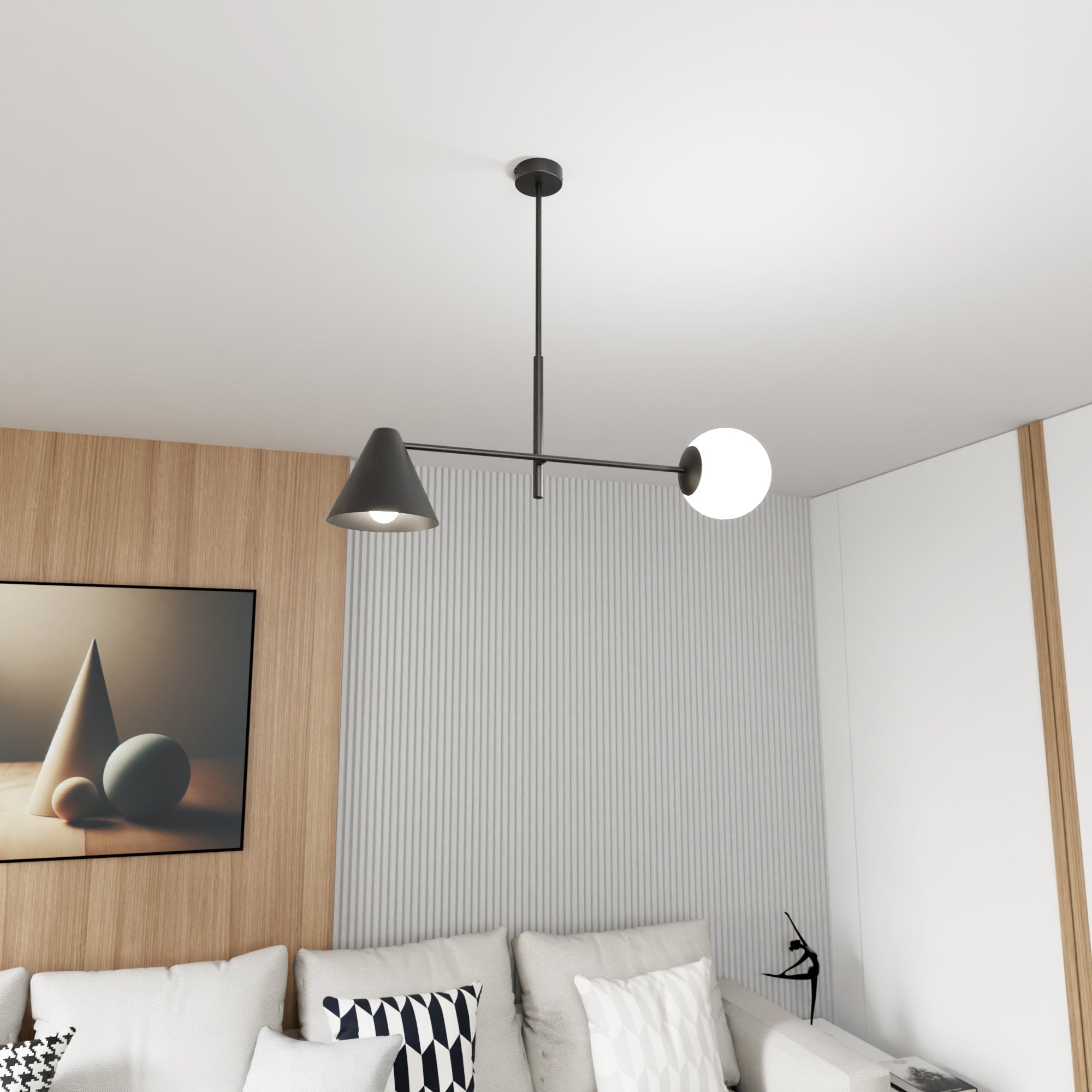 Nowoczesna lampa wisząca INEZ żyrandol 2 klosze E14 czarna industrialna - LAITICA