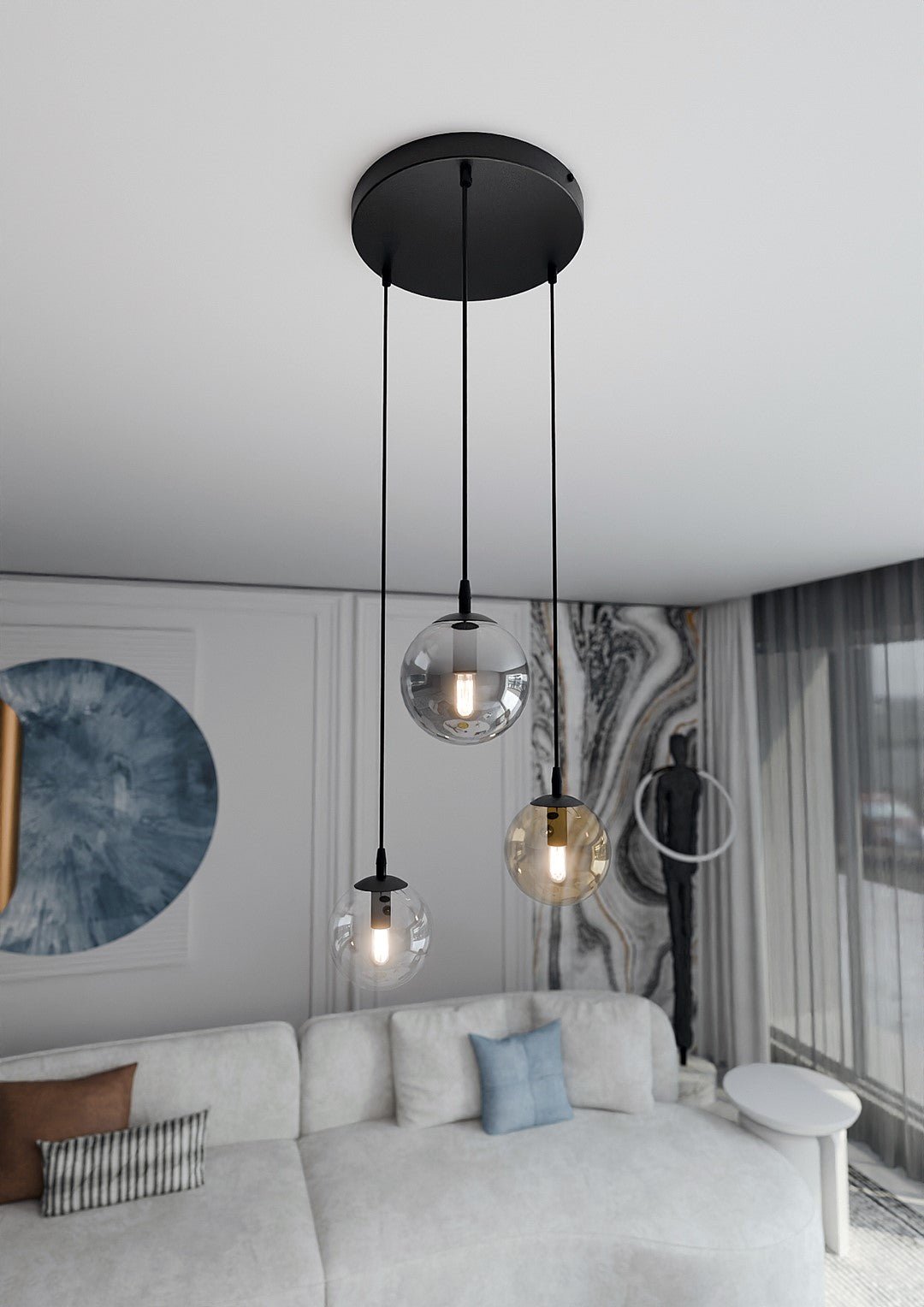 Nowoczesna lampa wisząca VEGAS czarna 3xE14 REGULOWANA klosz 3 kolory - LAITICA