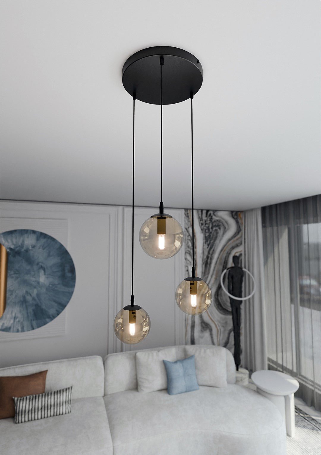 Nowoczesna lampa wisząca VEGAS czarna 3xE14 REGULOWANA klosz miodowy - LAITICA