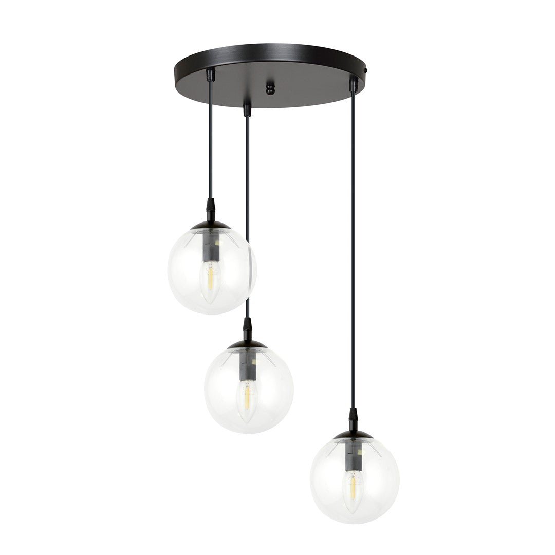 Nowoczesna lampa wisząca VEGAS czarna 3xE14 REGULOWANA klosz przeźroczysty - LAITICA