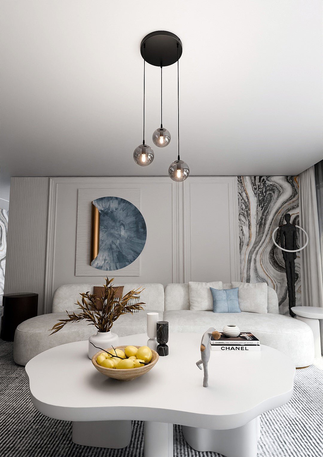 Nowoczesna lampa wisząca VEGAS czarna 3xE14 REGULOWANA szklany klosz grafit - LAITICA