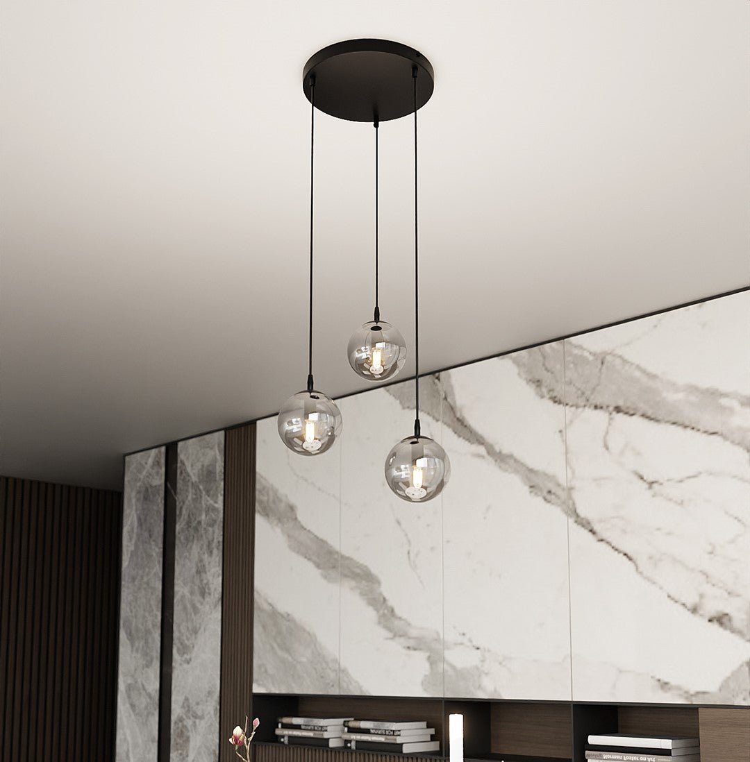 Nowoczesna lampa wisząca VEGAS czarna 3xE14 REGULOWANA szklany klosz grafit - LAITICA