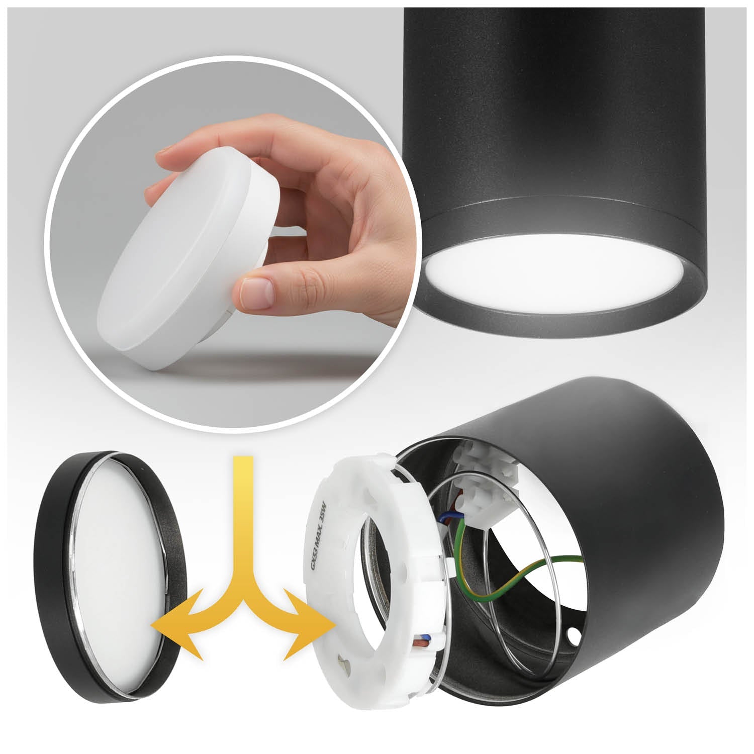 Oprawa Halogenowa Natynkowa Tuba Gx53 LED Spot Kinkiet Sufitowa czarny - LAITICA