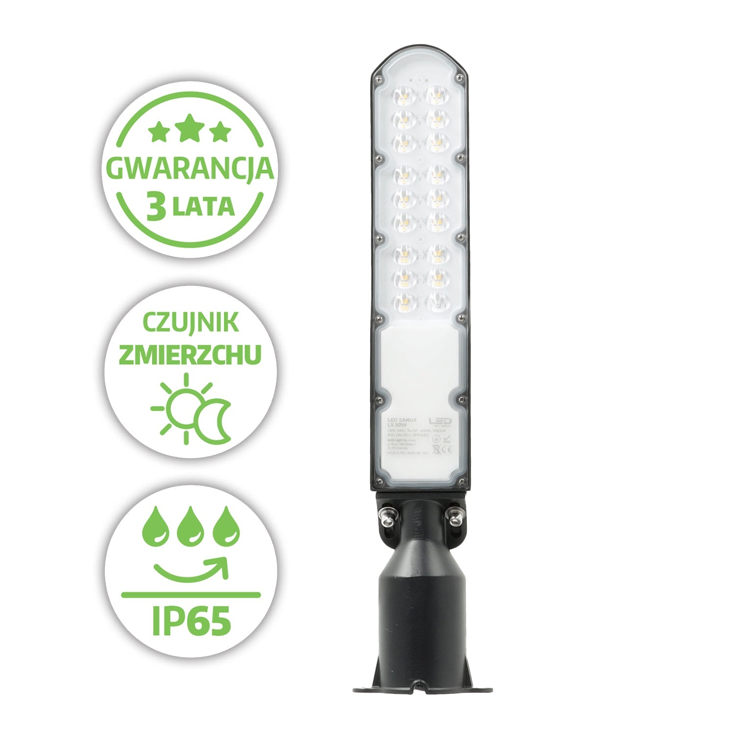Oprawa LED 50W Lampa Uliczna z Czujnikiem Zmierzchu 4000K IP65 IK08 LLS - LAITICA