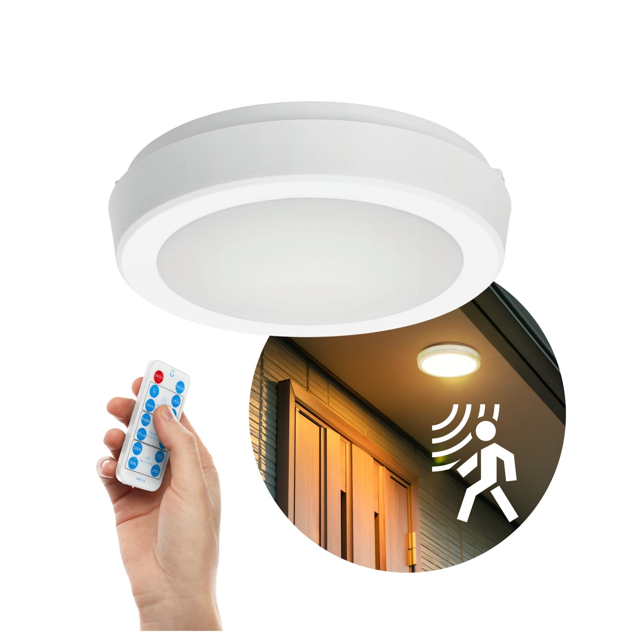 Oprawa Sufitowa 12W Plafon Czujnik Ruchu CCT Regulacja IP65 Biały + pilot - LAITICA