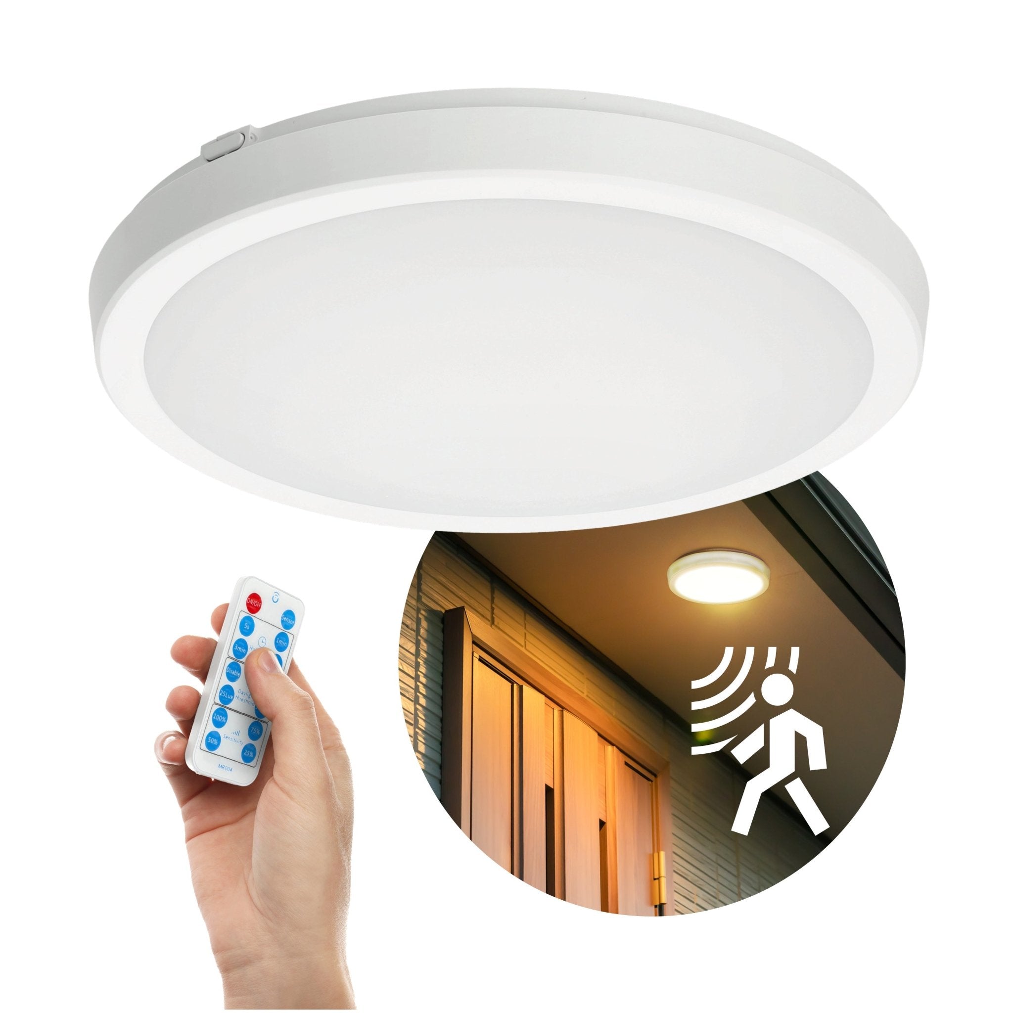 Oprawa Sufitowa 36W Plafon Czujnik Ruchu CCT Regulacja IP65 Biały + pilot - LAITICA