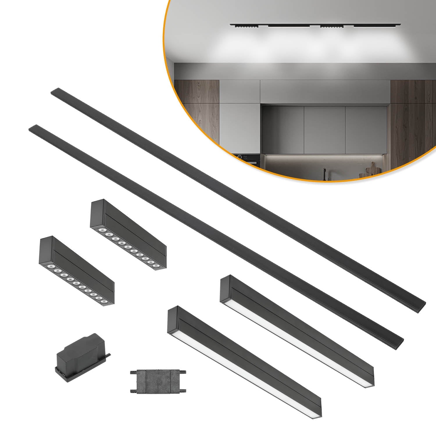 Oświetlenie szynowe magnetyczne 2×1 m + 2× LED 10W + 2× LED 20W 3CCT czarne L - LAITICA