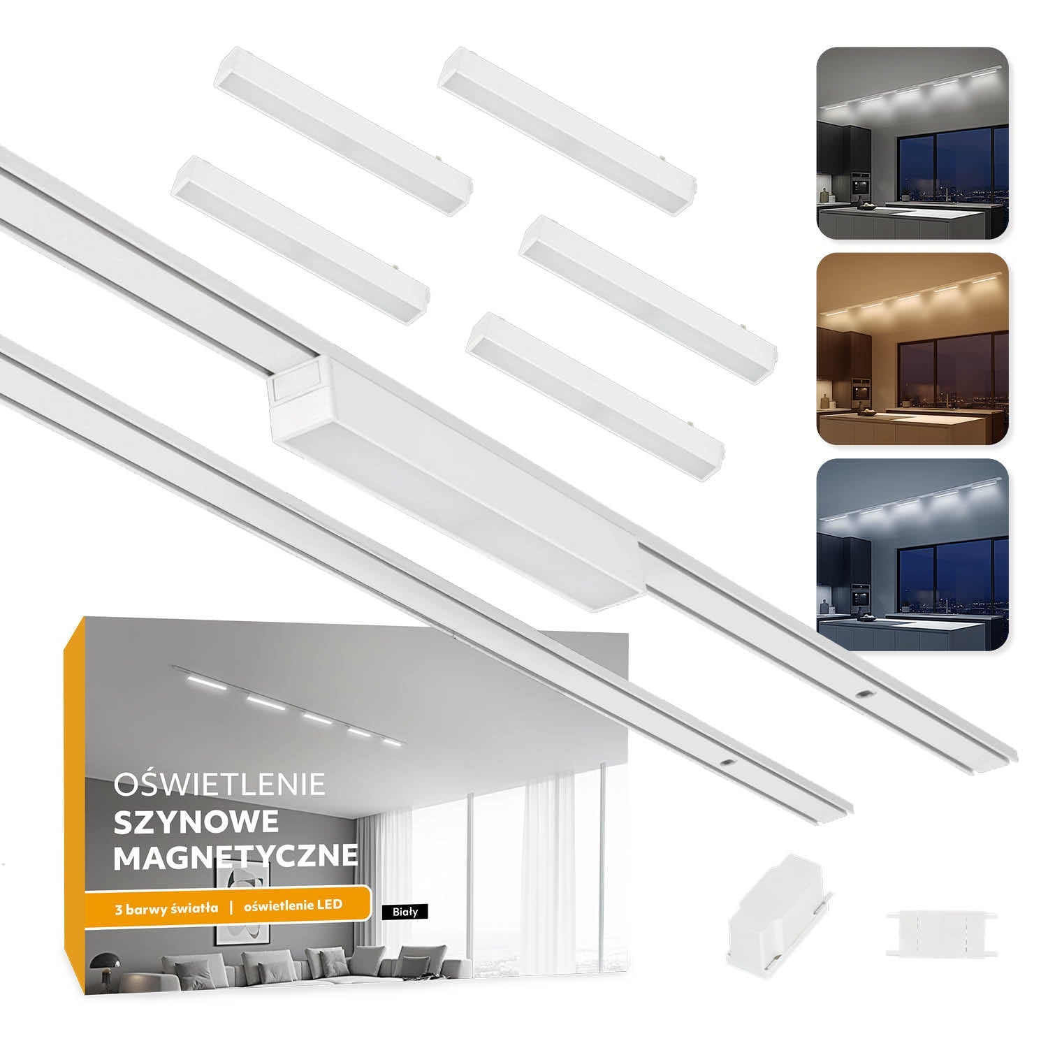 Oświetlenie szynowe magnetyczne LED 2m + 5x lampa R1 10W 3CCT - LAITICA