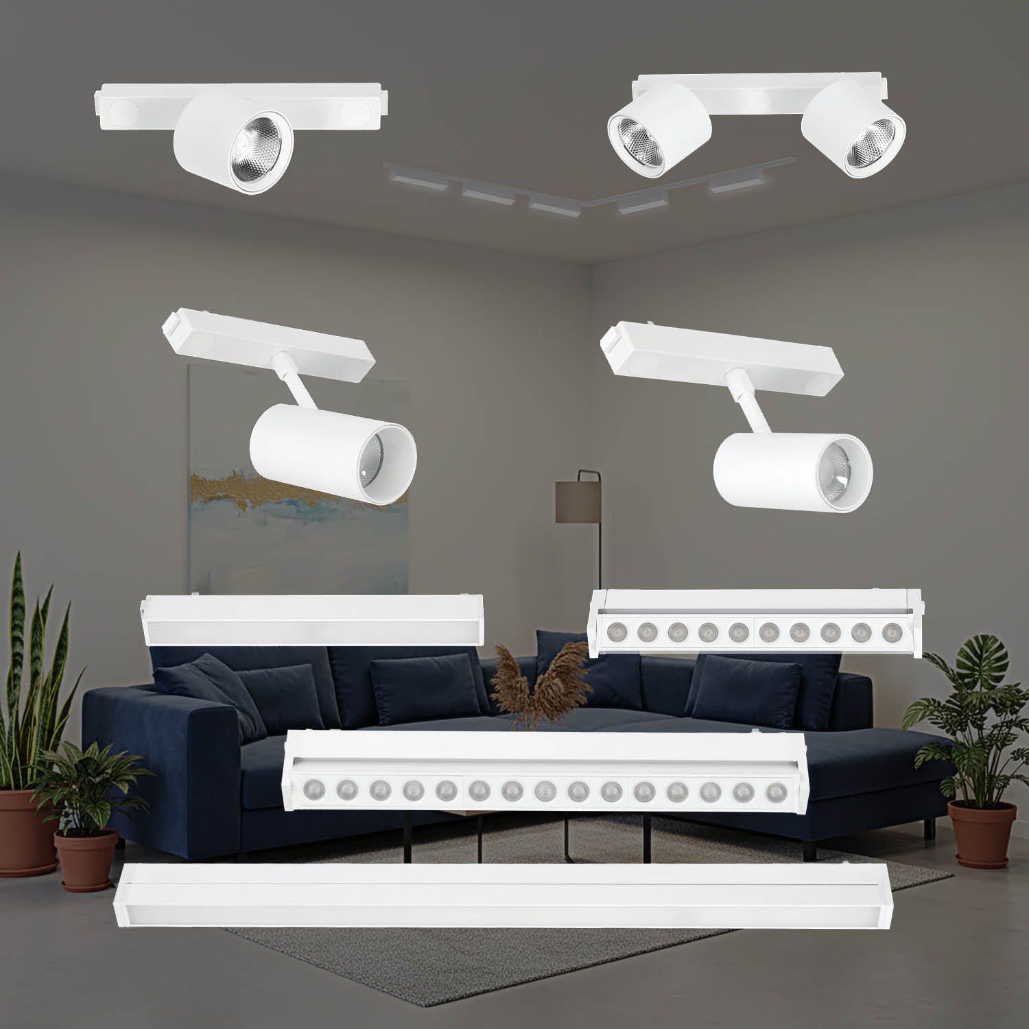 Oświetlenie szynowe magnetyczne LED 2x1m + 5x 10W liniowa 3CCT | Łącznik prosty | Białe - LAITICA