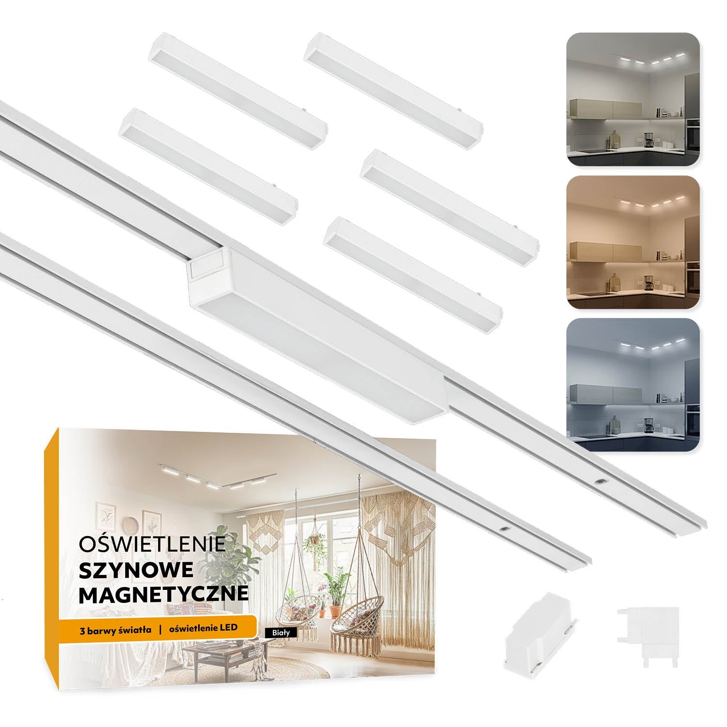 Oświetlenie szynowe magnetyczne LED 2x1m + 5x 10W liniowa | Łącznik L | Białe - LAITICA