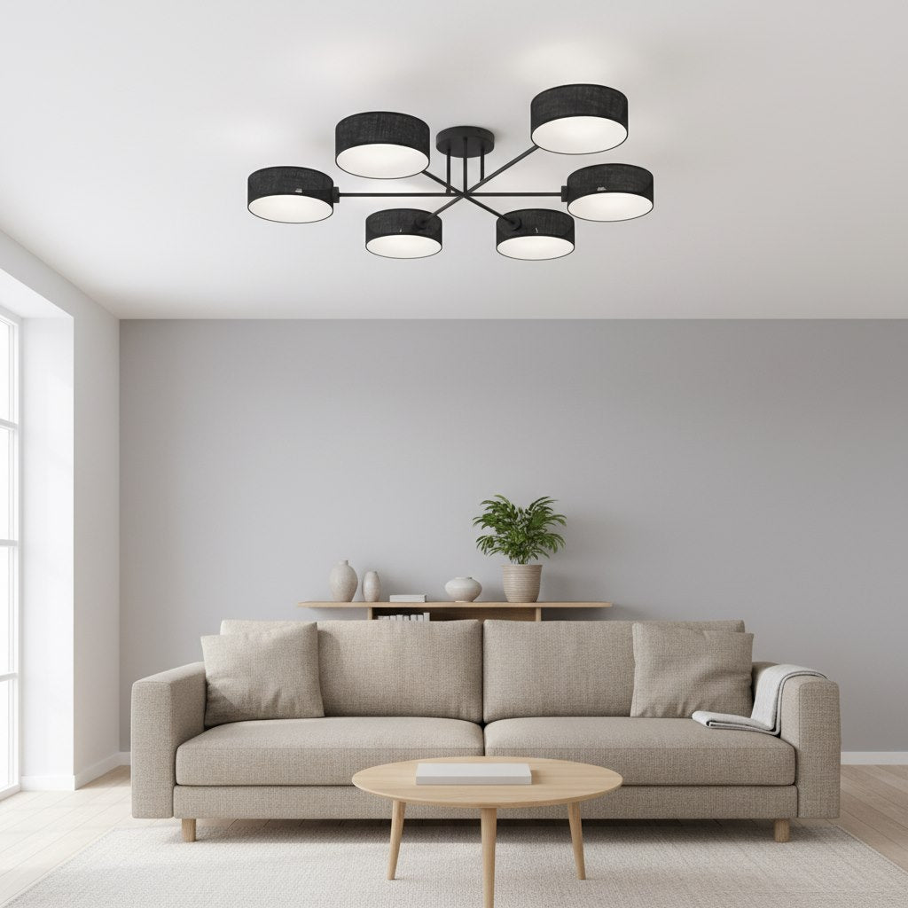 Plafon Sufitowy Sputnik Japandi Czarny 6 - Punktowy – Loft - LAITICA