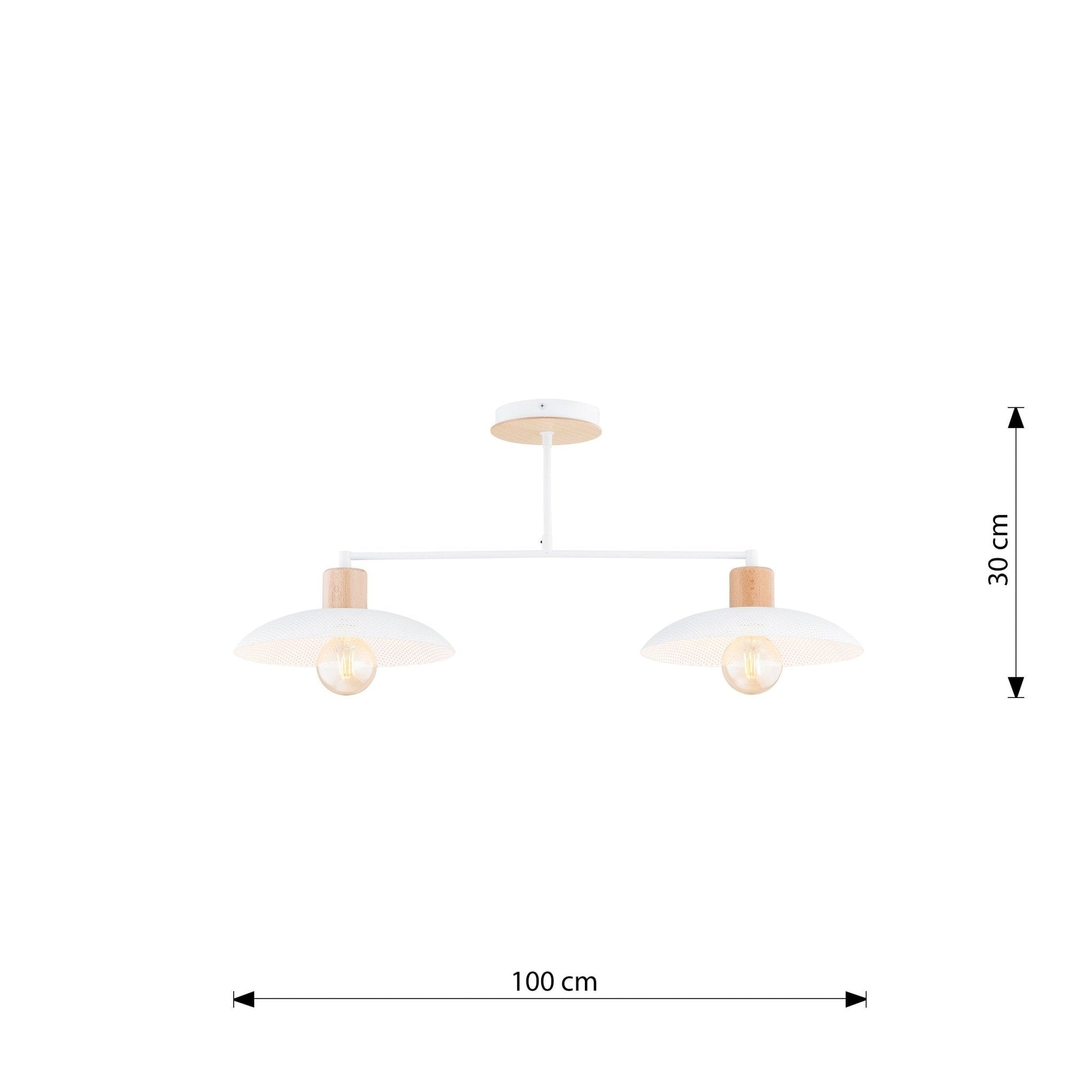 Podwójna lampa sufitowa NELI BIAŁA metal i drewno 2xE27 wisząca - LAITICA
