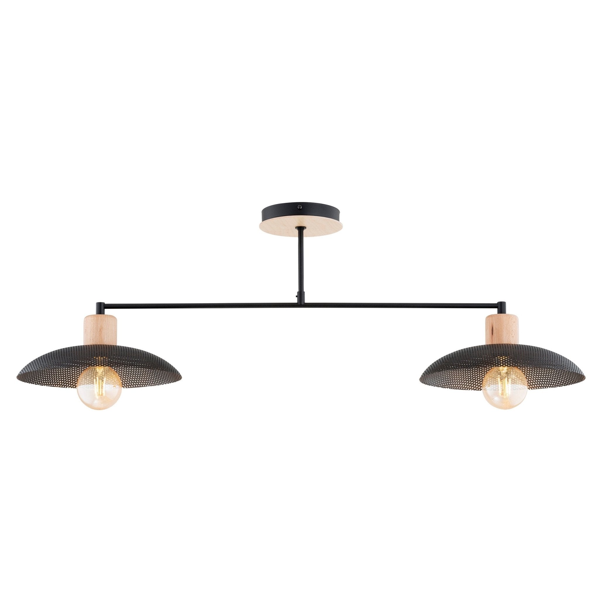 Podwójna lampa sufitowa NELI CZARNA metal i drewno 2xE27 wisząca - LAITICA