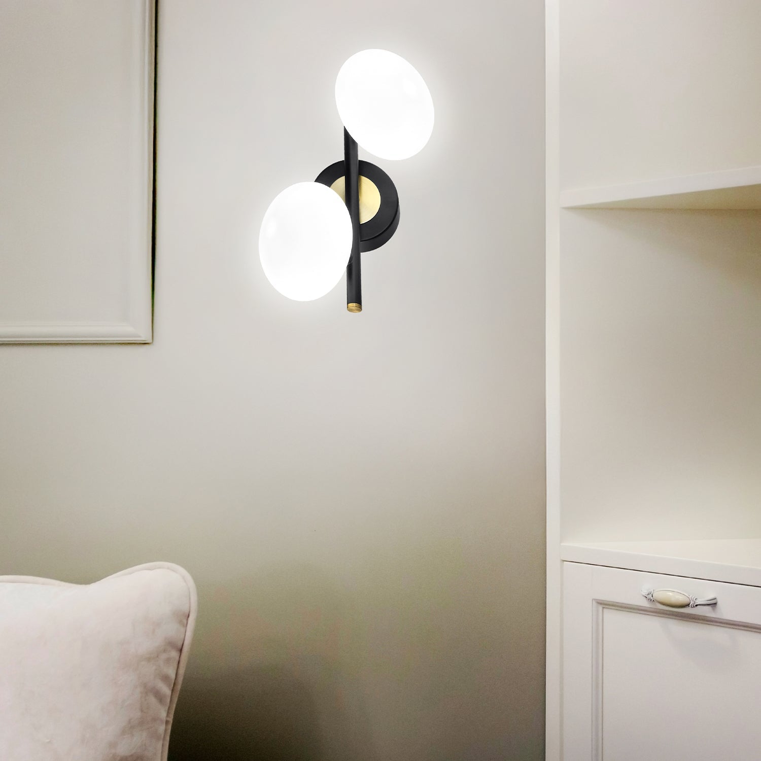 Podwójny Kinkiet Klasyczny Dwa klosze Czarny Złote dodatki Lampa ścienna - LAITICA