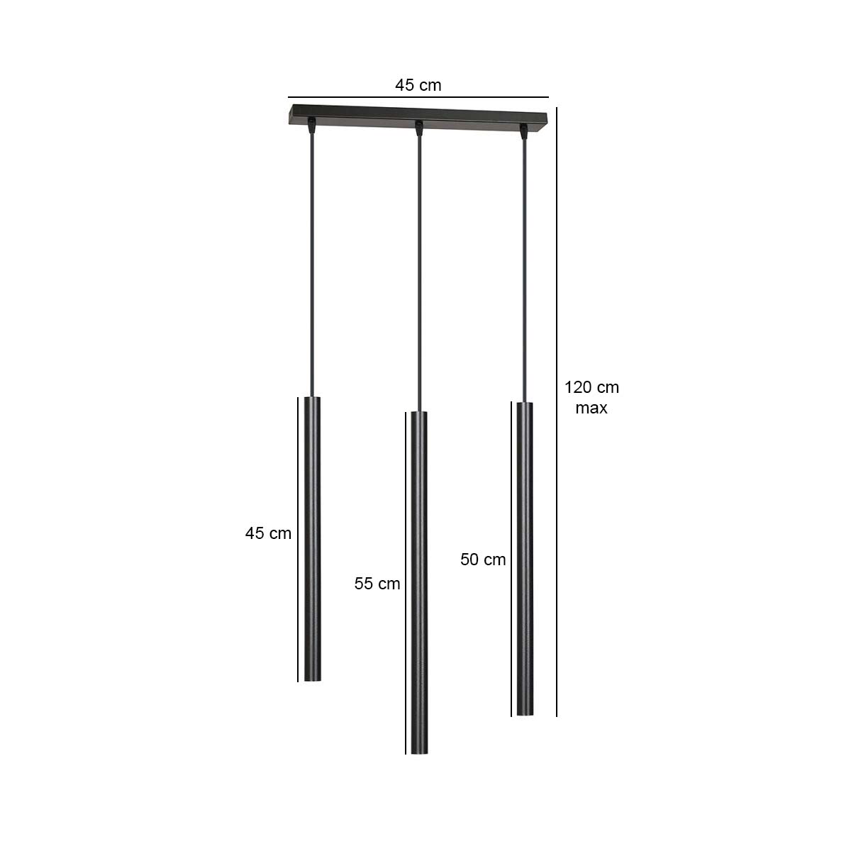 Potrójna lampa wisząca SOFIA czarna 3xG9 klosz TUBA metalowa REGULOWANA - LAITICA