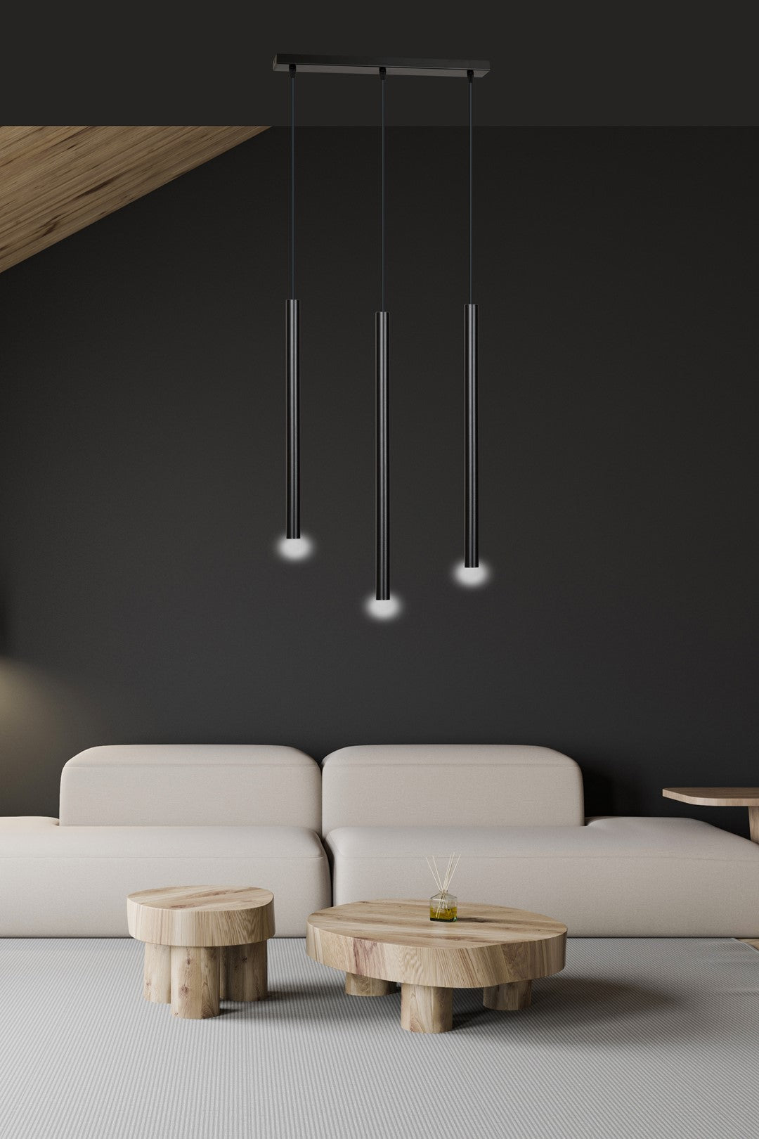 Potrójna lampa wisząca SOFIA czarna 3xG9 klosz TUBA metalowa REGULOWANA - LAITICA