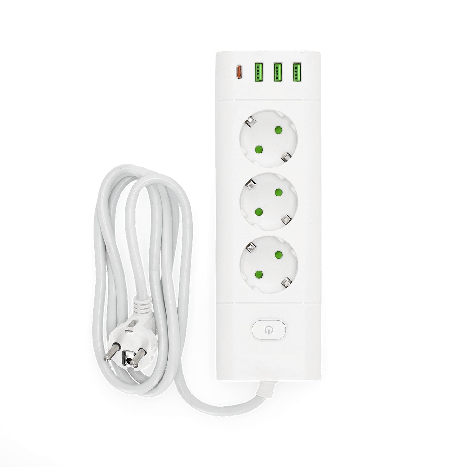 Przedłużacz 3x230V z USB i USB - C 3250W 16A z wyłącznikiem – biały - LAITICA