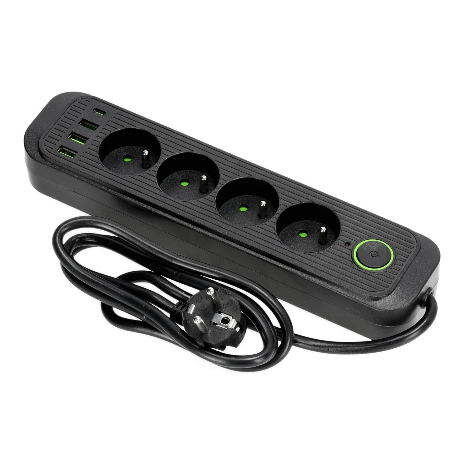 Przedłużacz 4 gniazda 1,5m LISTWA ZASILAJĄCA czarny + 4x USB Z WŁĄCZNIKIEM - LAITICA