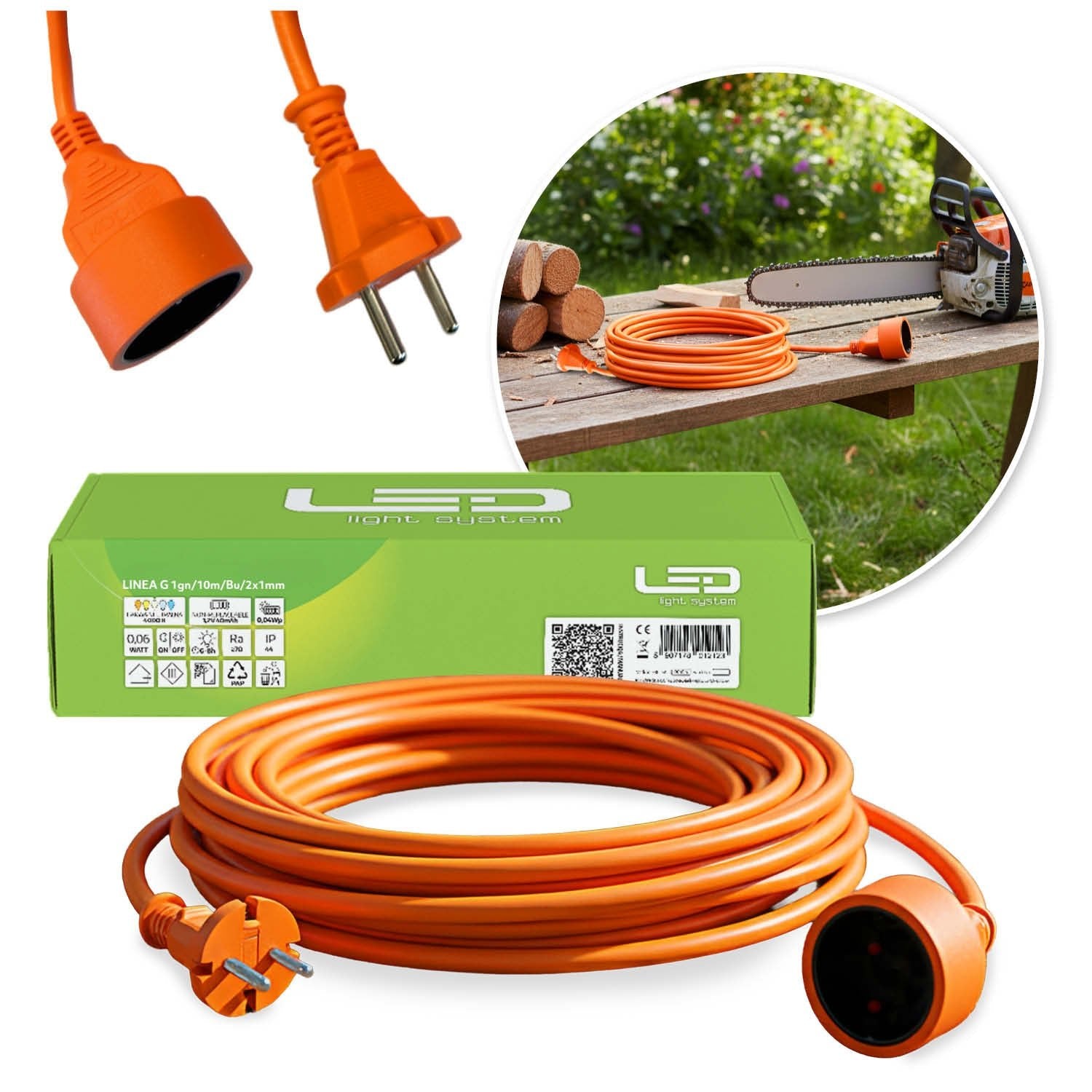 Przedłużacz Ogrodowy 1 gniazdo 10m Do Kosiarki Kabel H05VV - F - LAITICA