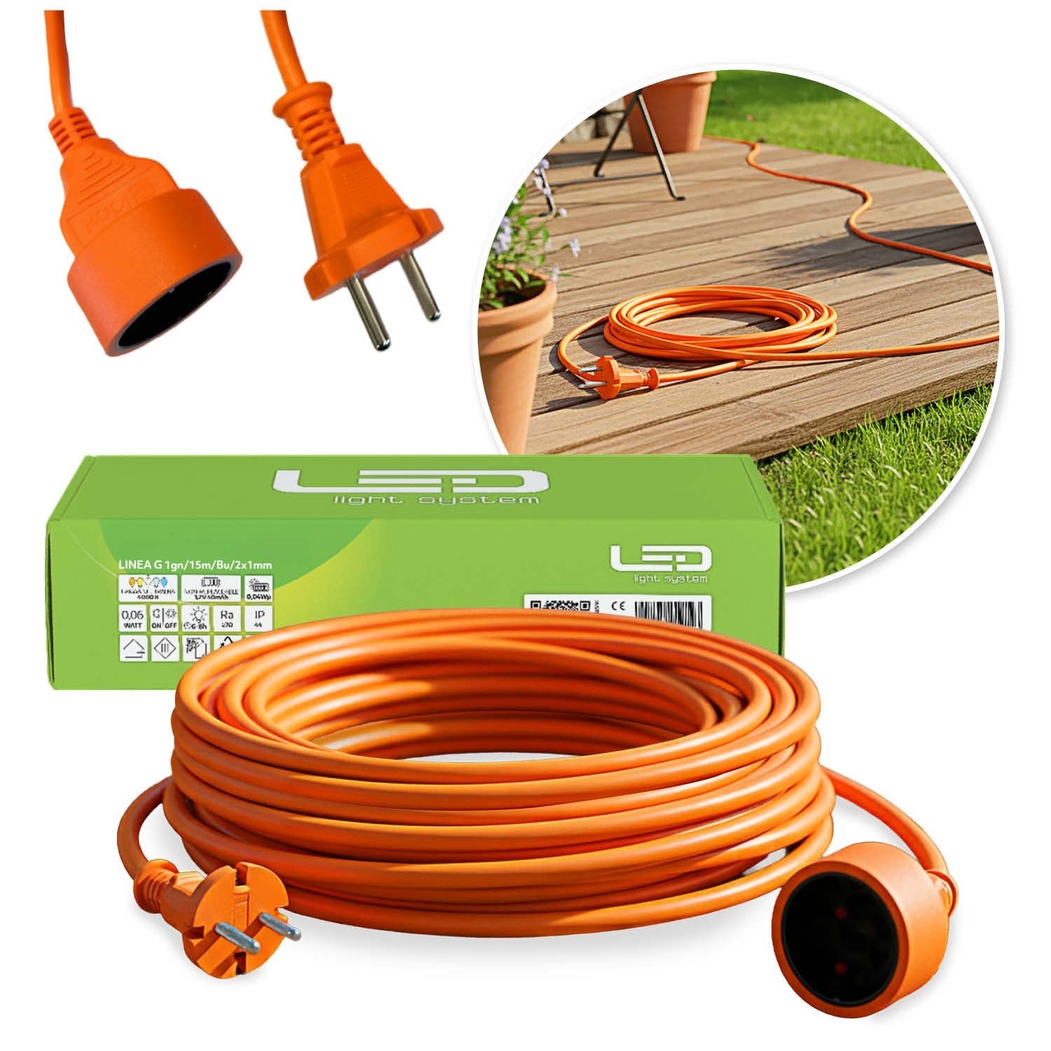 Przedłużacz Ogrodowy 1 gniazdo 15m Do Kosiarki Kabel H05VV - F - LAITICA
