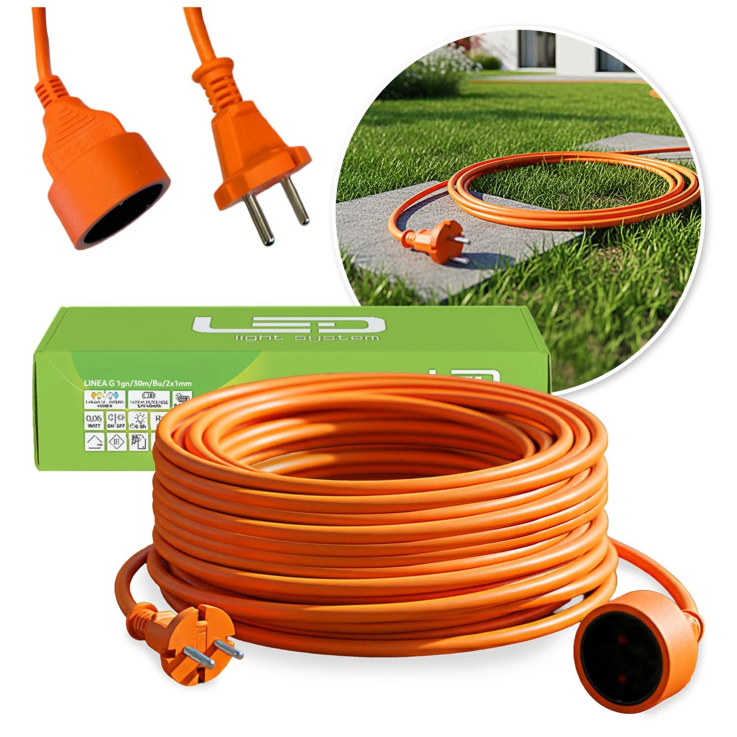 Przedłużacz Ogrodowy 1 gniazdo 30 m Do Kosiarki Kabel H05VV - F - LAITICA