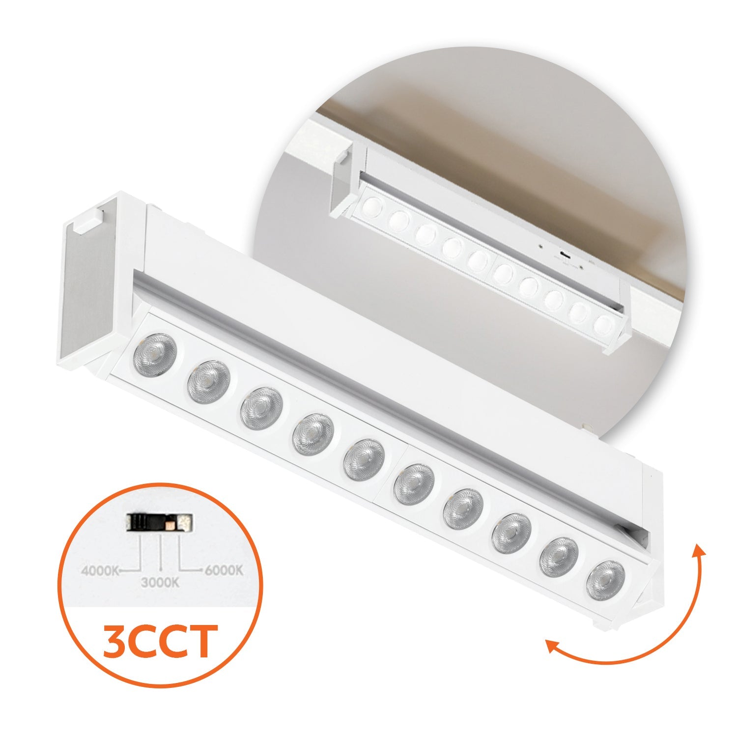 Reflektor magnetyczny LED 10W 3CCT biały – widok z przodu