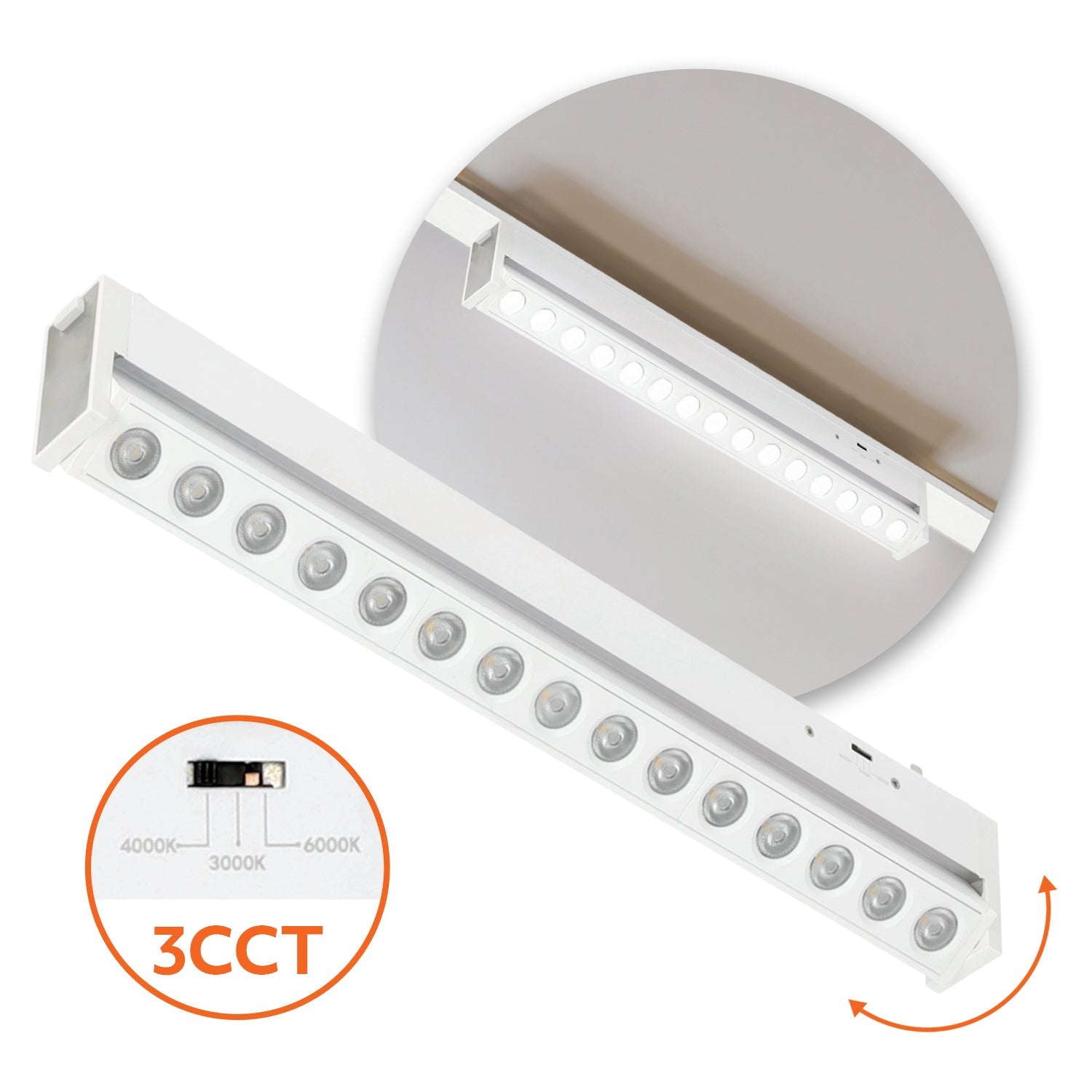 Reflektor magnetyczny LED 15W 3CCT biały – widok z przodu