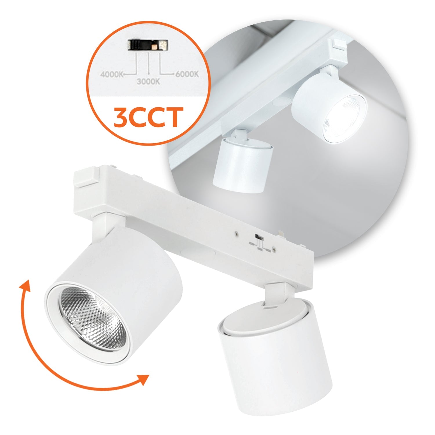 Reflektor szynowy LED 14W (2×7W) do szyn magnetycznych natynkowych 3CCT, biały, 24°, 1162 lm - LAITICA