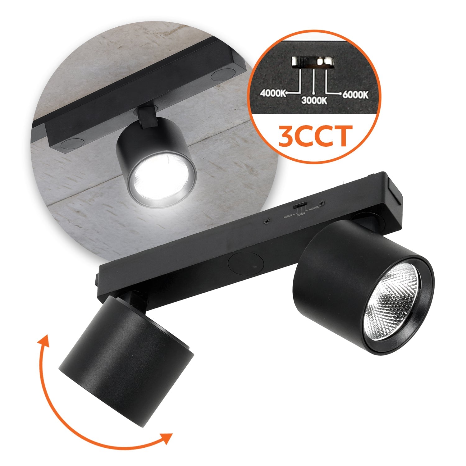 Reflektor szynowy LED 14W (2×7W) do szyn magnetycznych natynkowych 3CCT, czarny, 24°, 1162 lm - LAITICA