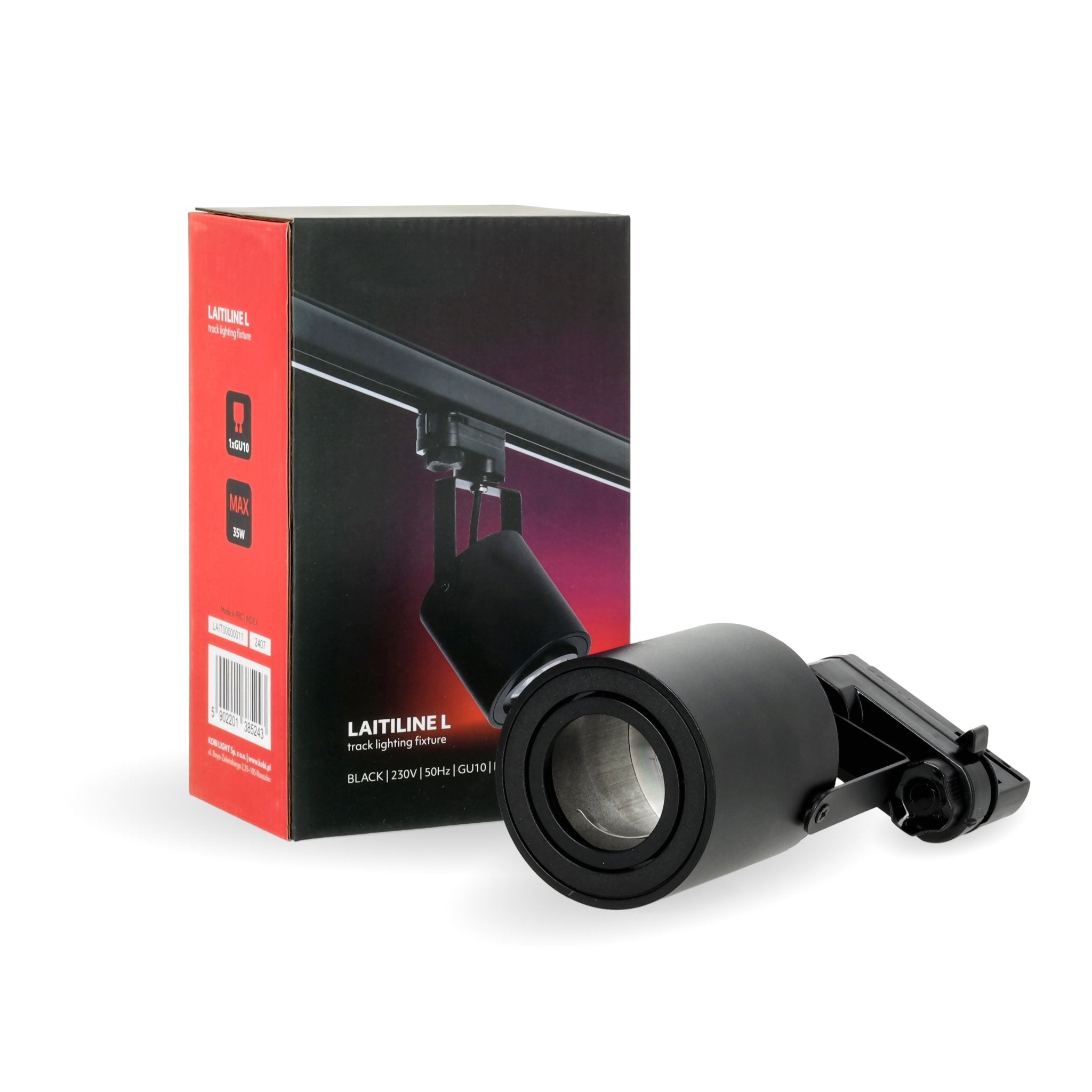 Reflektor Szynowy Spot Czarny Oprawa GU10 do Systemu Szynowego Regulowana - LAITICA