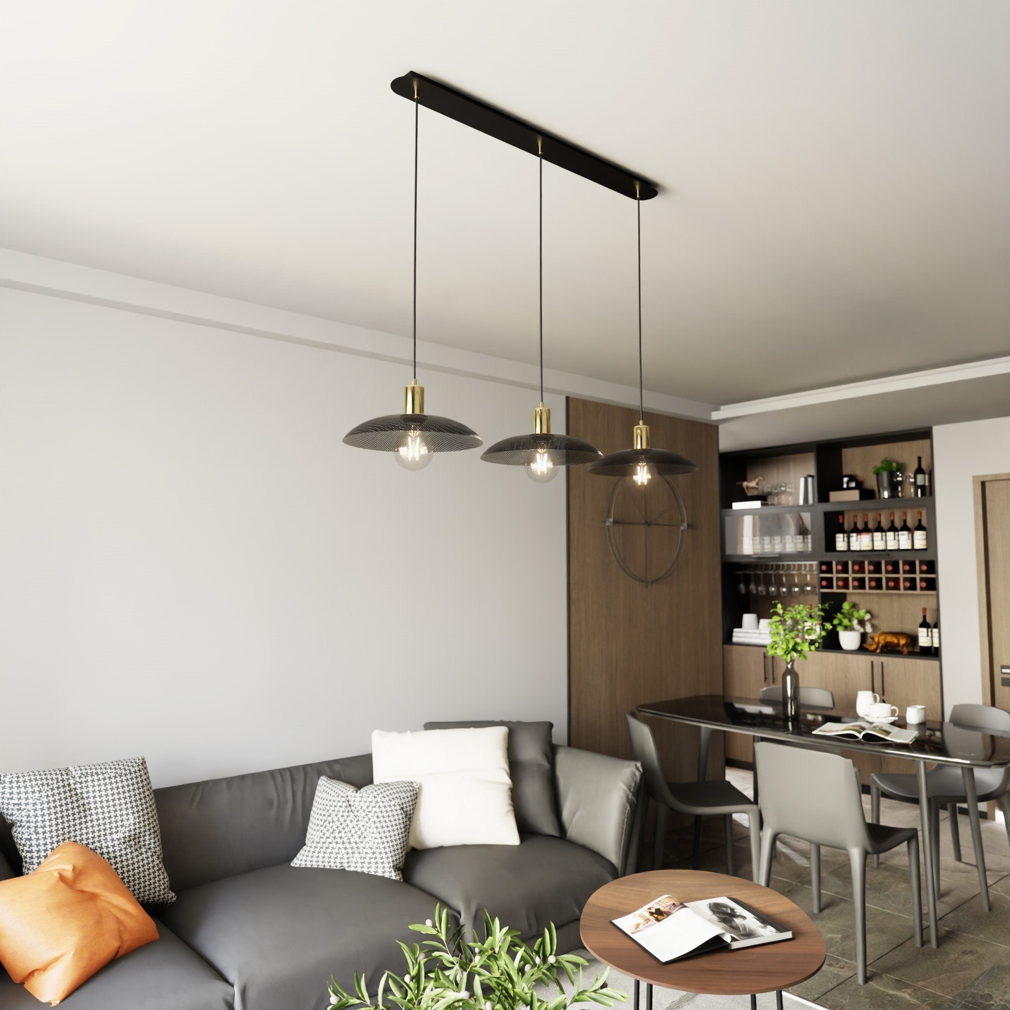 Regulowana lampa sufitowa NELI CZARNA 3 klosze E27 lampa wisząca - LAITICA