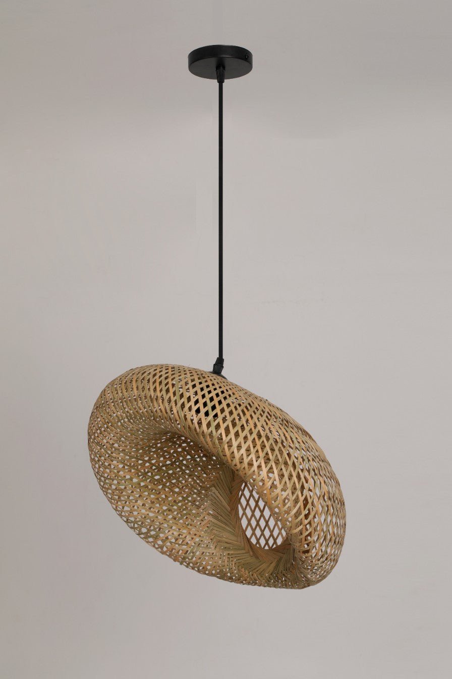 Stylowa Lampa Wisząca BEMIDI M boho Duża 50cm Pleciona KLOSZ BAMBUSOWY - LAITICA