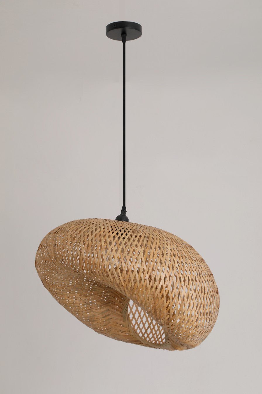 Stylowa Lampa Wisząca BEMIDI S boho mała Pleciona KLOSZ BAMBUSOWY - LAITICA