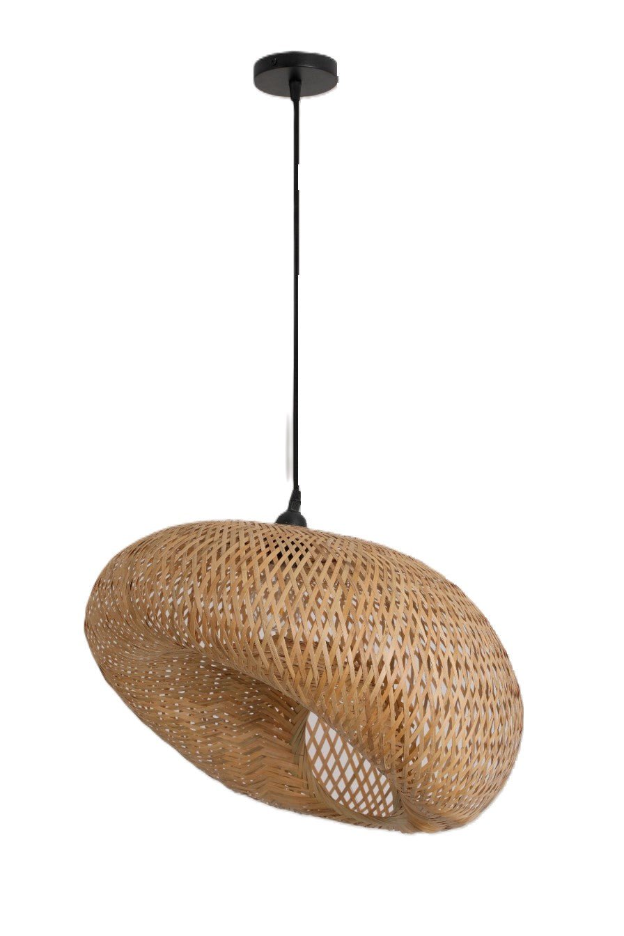 Stylowa Lampa Wisząca BEMIDI S boho mała Pleciona KLOSZ BAMBUSOWY - LAITICA