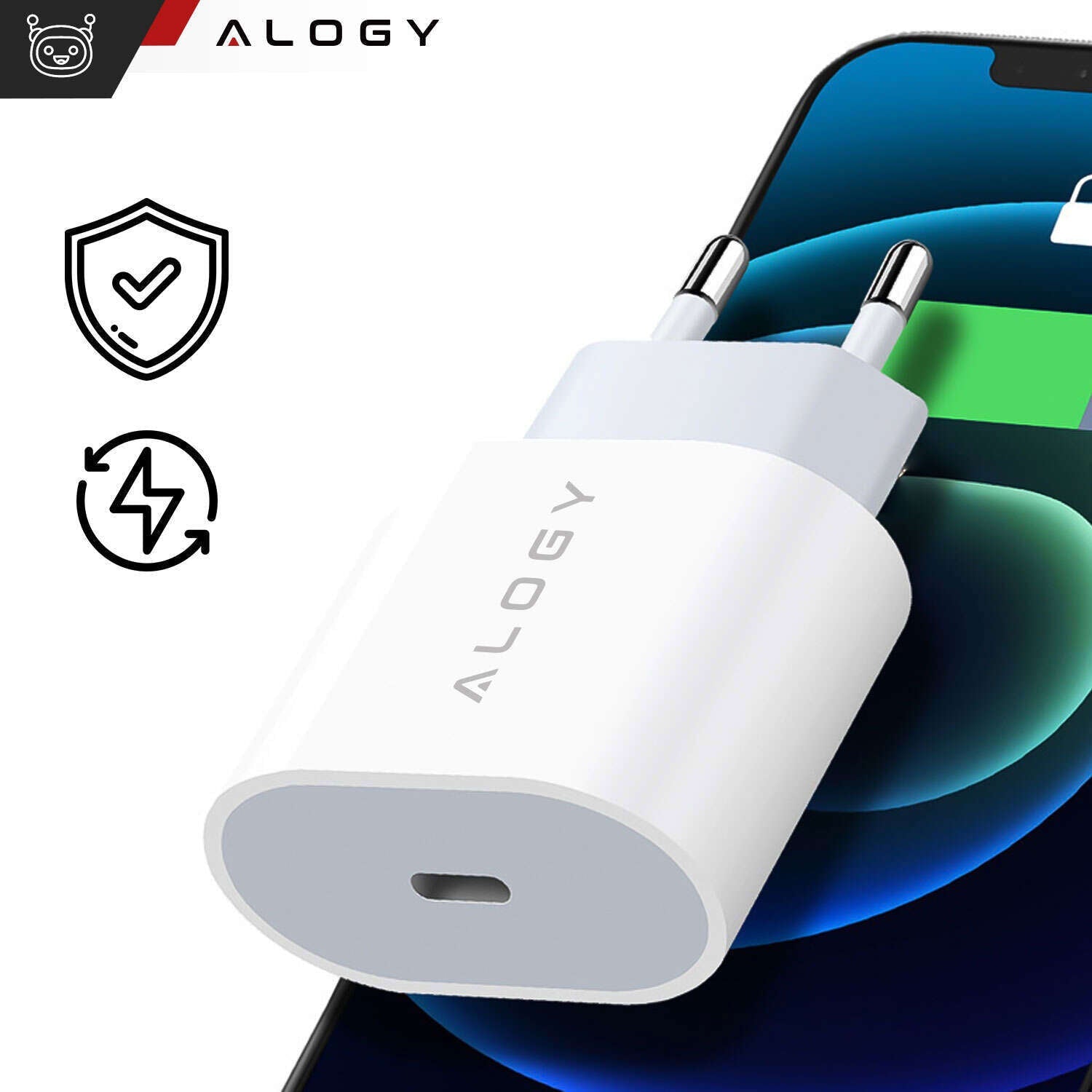 Szybka Ładowarka sieciowa 20W Mocna do iPhone ALOGY USB - C USB typ C PD GaN - LAITICA