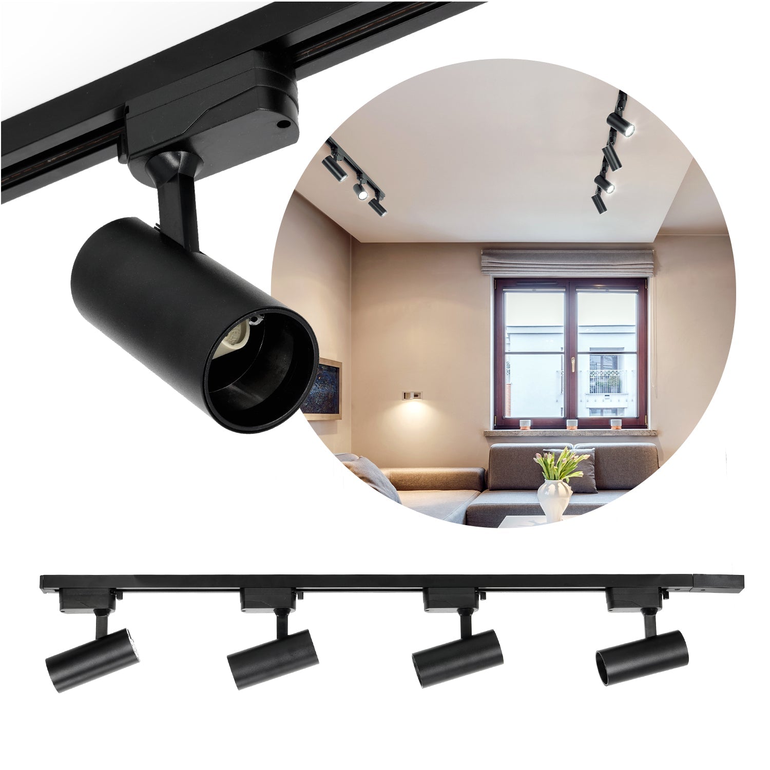 Szynoprzewód Szyna 1m + 4x Lampa GU10 LED Oświetlenie szynowe czarne - Zestaw - LAITICA