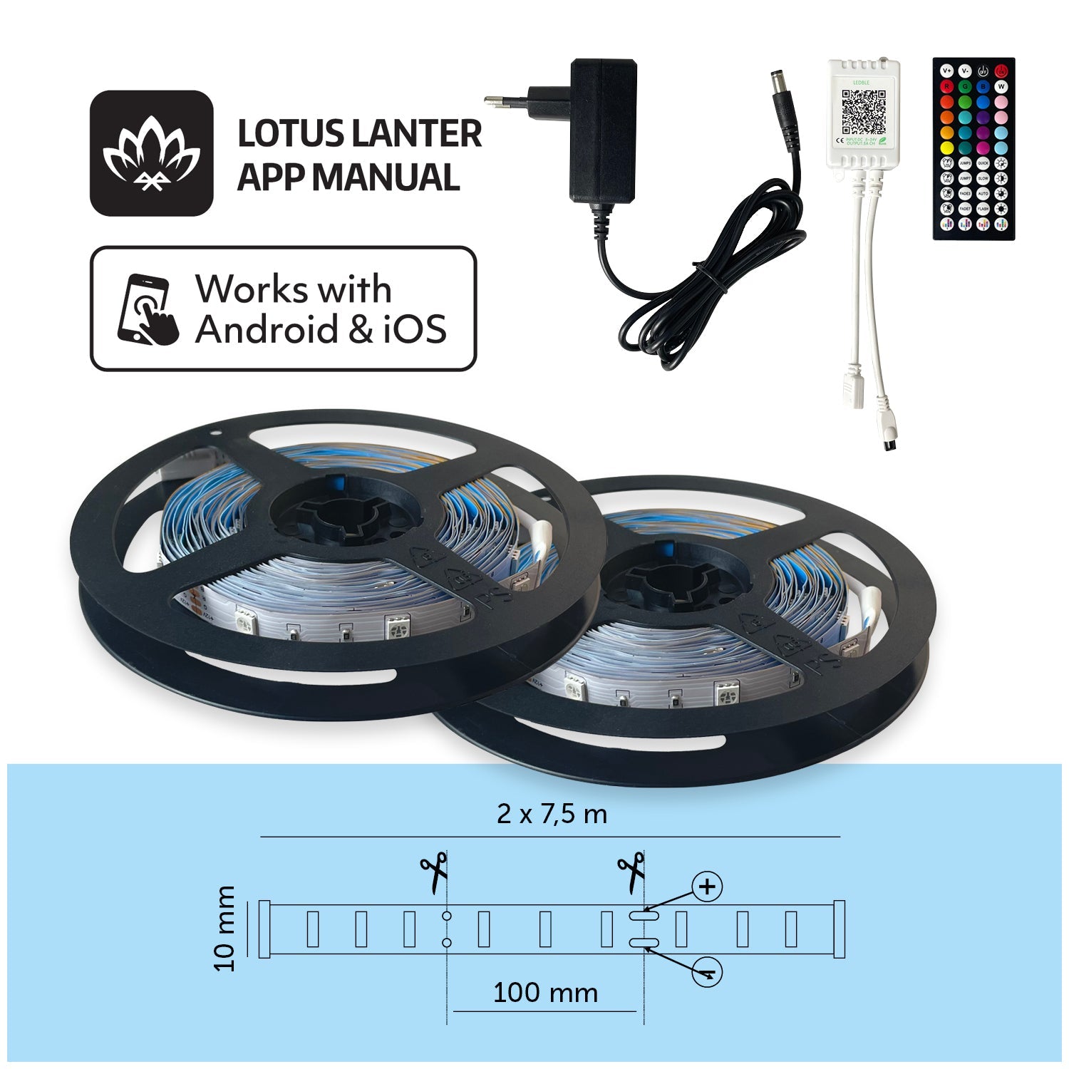 Taśma LED 15M RGB Kolorowa SMART HOME Aplikacja Miganie w Rytm Muzyki PILOT - LAITICA