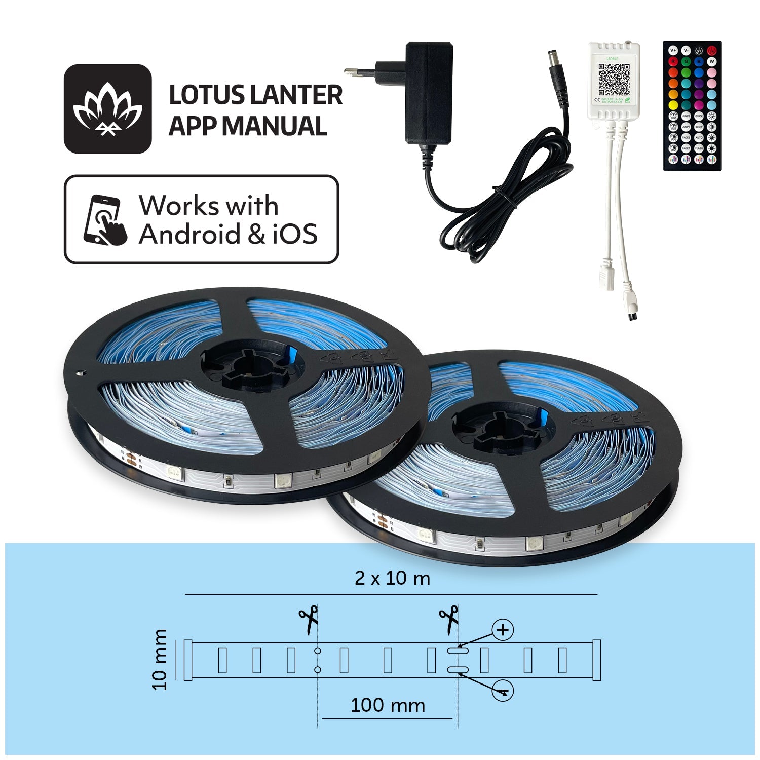 Taśma LED 20M RGB Kolorowa SMART HOME Aplikacja Miganie w Rytm Muzyki PILOT - LAITICA