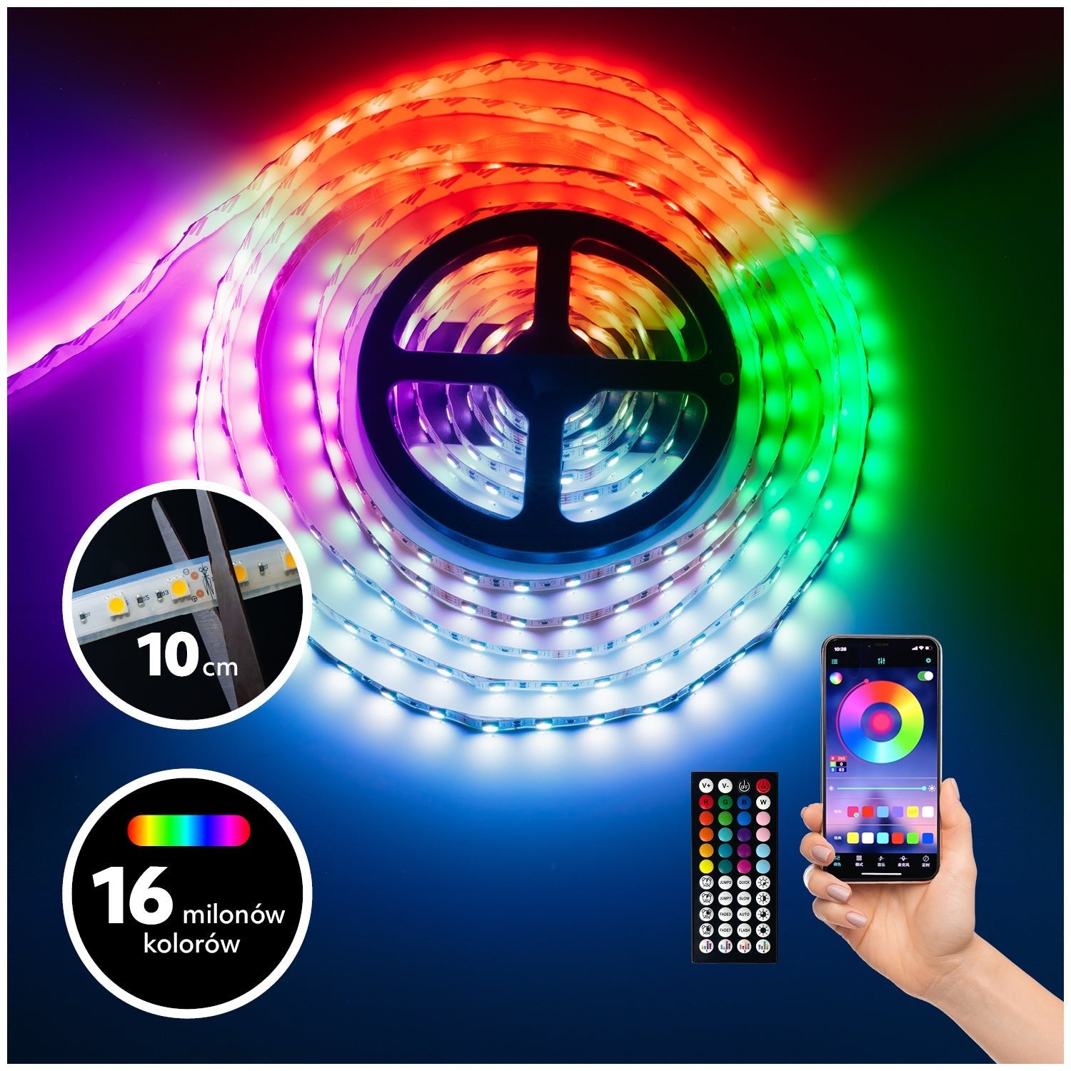 Taśma LED 5M RGB Kolorowa SMART HOME Aplikacja Miganie w Rytm Muzyki PILOT - LAITICA