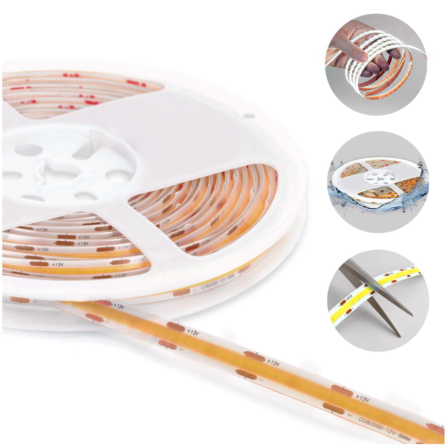 Taśma LED TIRA 12V barwa biała zimna WODOODPORNA IP65 320 diod COB 5m - LAITICA
