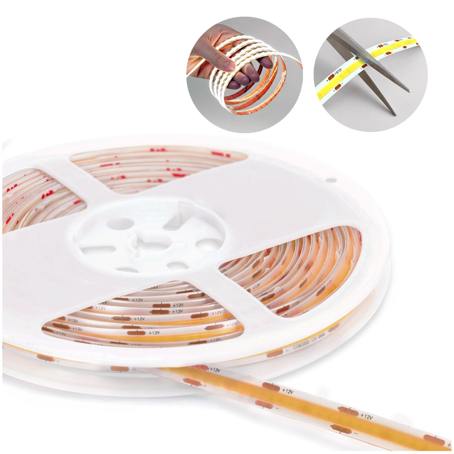 Taśma LED TIRA 12V barwa neutralna 320 diod COB 5m IP20 możliwość cięcia - LAITICA