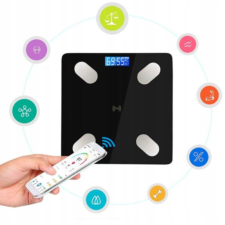 WAGA ŁAZIENKOWA Analityczna Elektroniczna BLUETOOTH APLIKACJA 180kg 32w1 - LAITICA