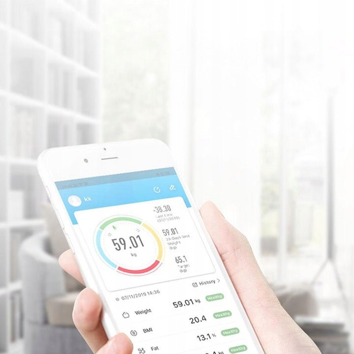 WAGA ŁAZIENKOWA Analityczna Elektroniczna BLUETOOTH APLIKACJA 180kg 32w1 - LAITICA