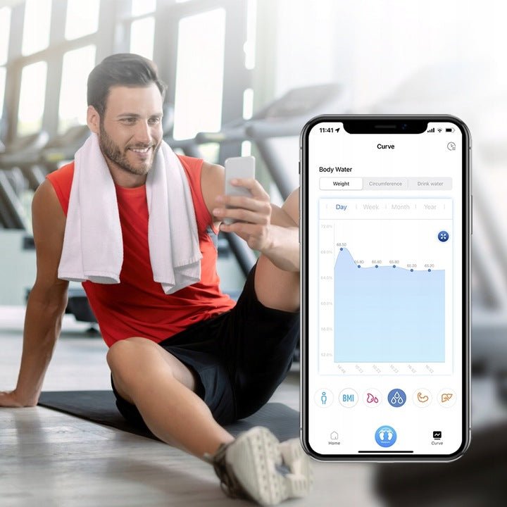 WAGA ŁAZIENKOWA Analityczna Elektroniczna BLUETOOTH APLIKACJA 180kg 32w1 - LAITICA