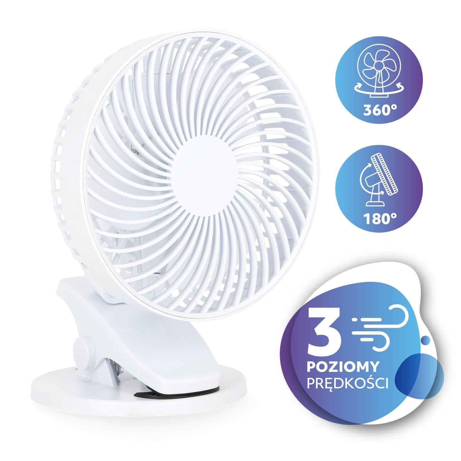 Wentylator biurkowy VIENTO CLIP biały - LAITICA
